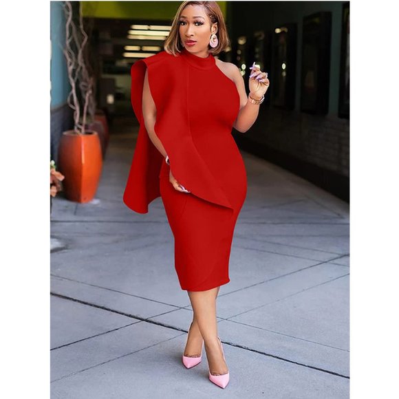 Women's Bodycon Sleeveless Midi Dress Red - Picture 6 of 7